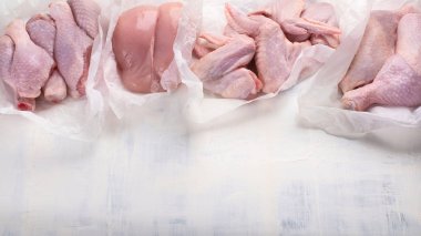 Çiğ tavuk eti. Üstten görünüm. Sağlıklı bir diyet yemek