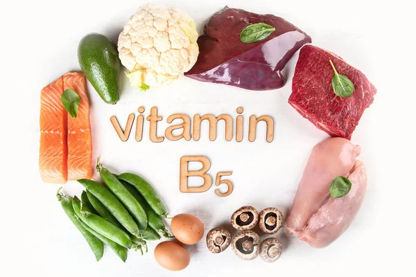 Aliments Contenant Vitamine Acide Pantothénique Concept Alimentation Saine Vue Dessus — Photo