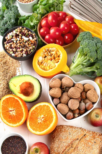 Ballaststoffreiche Lebensmittel Gesundes Ausgewogenes Ernährungskonzept Ansicht Von Oben — Stockfoto