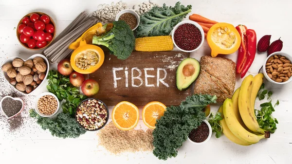 High Fiber Foods. Healthy balanced dieting concept. Top view