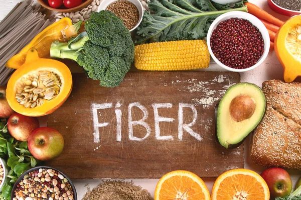 High Fiber Foods. Healthy balanced dieting concept. Top view
