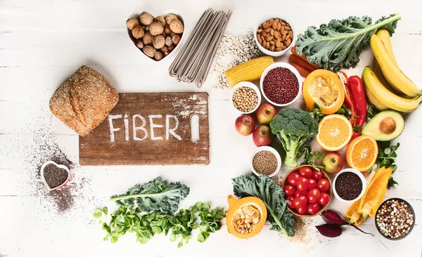 Alimentos Fibra Alta Conceito Dieta Equilibrada Saudável Vista Superior — Fotografia de Stock