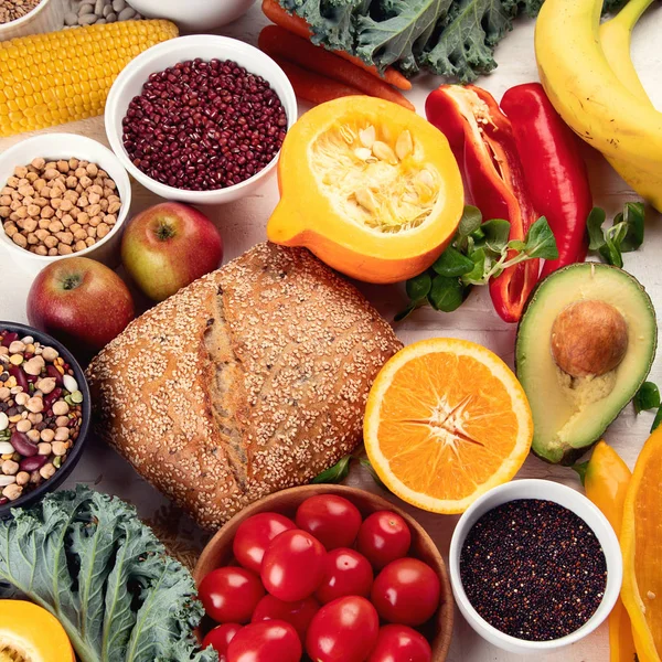 Alimentos Fibra Alta Conceito Dieta Equilibrada Saudável Vista Superior — Fotografia de Stock