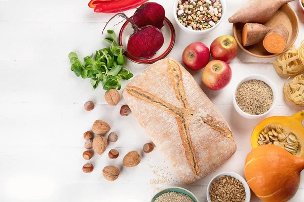 Alimentos Ricos Hidratos Carbono Comida Saudável Vista Superior — Fotografia de Stock