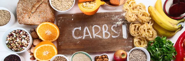 Alimentos Ricos Hidratos Carbono Comida Saudável Vista Superior — Fotografia de Stock