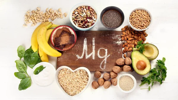 Magnesiumreiche Lebensmittel Ansicht Von Oben Gesunde Ernährung — Stockfoto