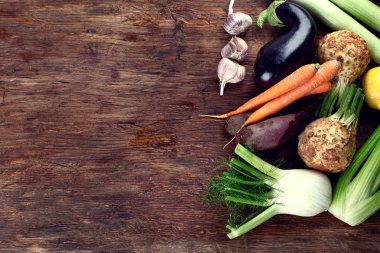 Taze yerel sebze ürün yelpazesine. Üstten görünüm. Sağlıklı beslenme.