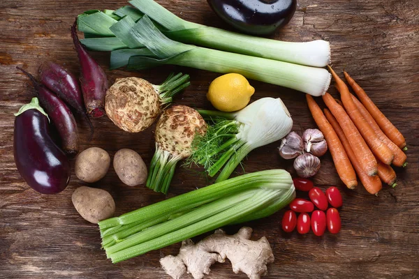 Ποικιλία Από Φρέσκα Ντόπια Λαχανικά Top View Υγιεινή Διατροφή — Φωτογραφία Αρχείου