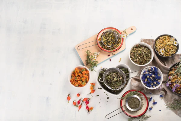 Various Herbal Tea Ingredients White Background — Stock Photo, Image