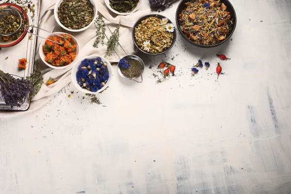 Top View Dried Herbal Tea Ingredients — Stock Photo, Image