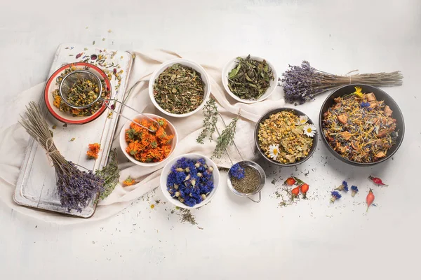 Healthy Herbal Tea Ingredients White Background — Stock Photo, Image