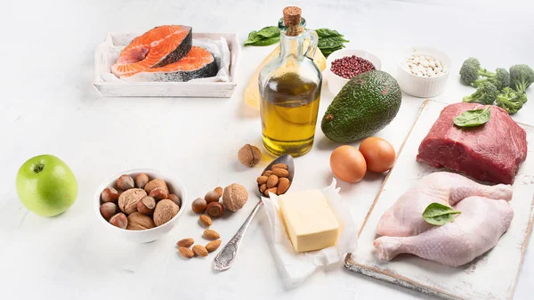 Ketogenic Low Carbohidrati Dieta Mâncare Sănătoasă Privire Sus — Fotografie, imagine de stoc
