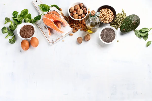 Alimentos Mais Altos Ácidos Graxos Ômega Vista Superior Com Espaço — Fotografia de Stock