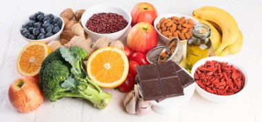 doğal antioksidan, sağlıklı beslenme kavramı gıda kaynaklarının görünümü kapatın