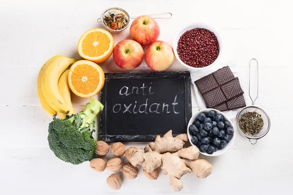 Top View Food Sources Natural Antioxidants Healthy Diet Concept — Stock Photo, Image