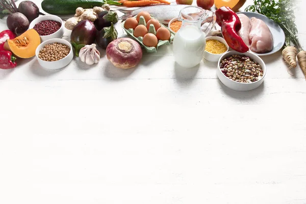 Regeling Van Producten Voor Evenwichtige Voeding Gezond Koken Concept — Stockfoto