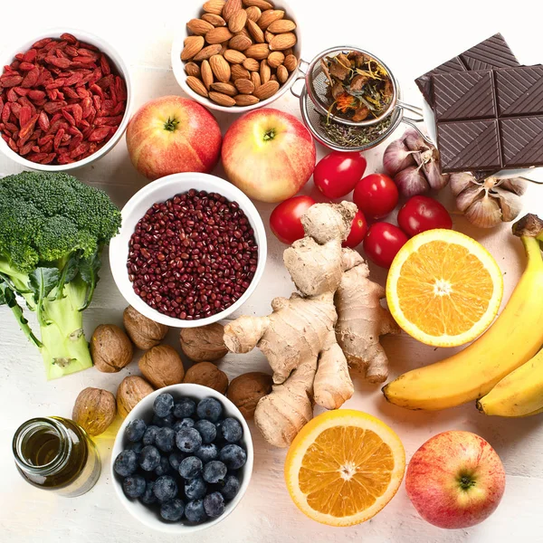 top view of food sources of natural antioxidants,healthy diet concept