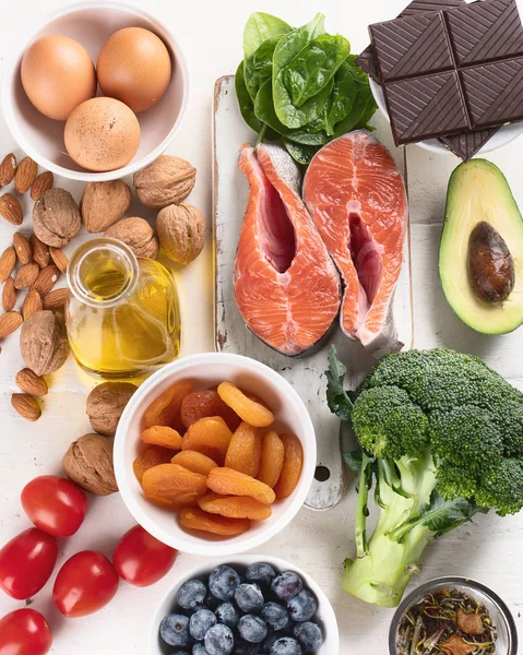 Anordnung Der Nahrung Für Gehirn Und Gedächtnis Gesundes Ernährungskonzept — Stockfoto