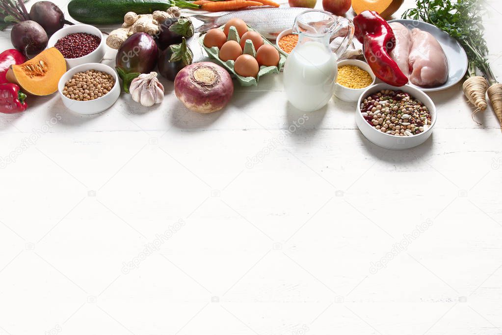 arrangement of products for balanced diet, healthy cooking concept
