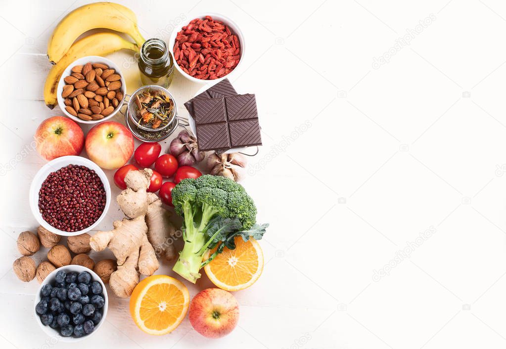 top view of food sources of natural antioxidants,healthy diet concept