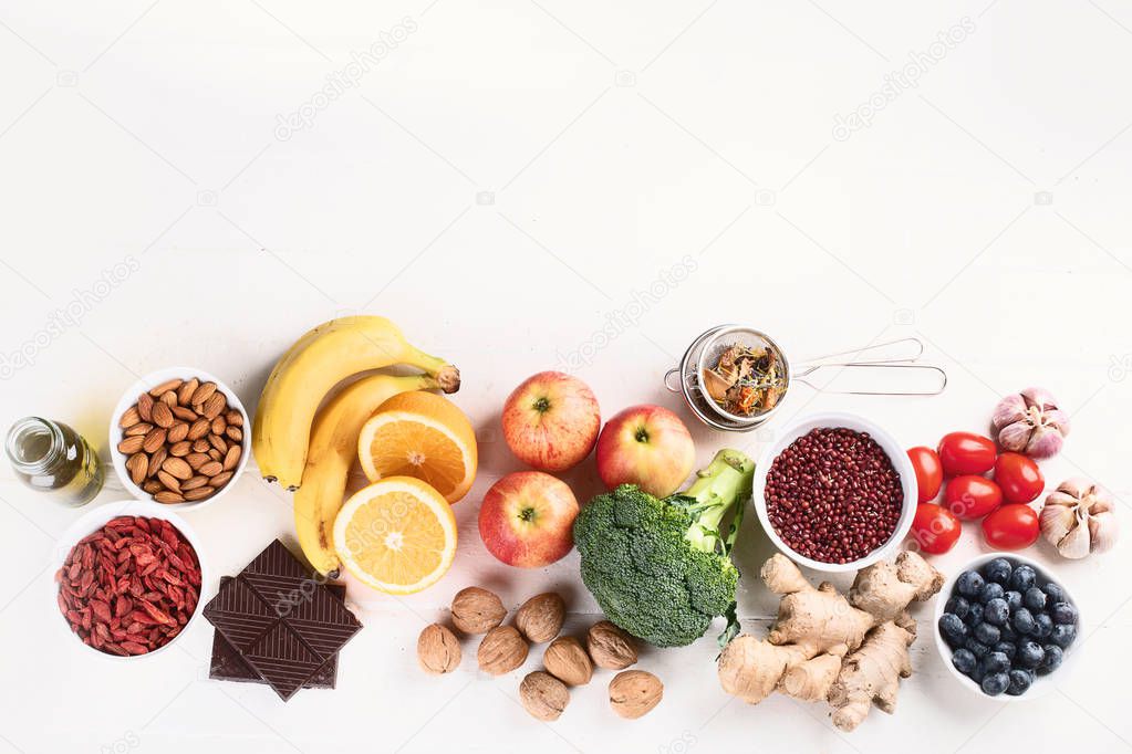 top view of food sources of natural antioxidants,healthy diet concept