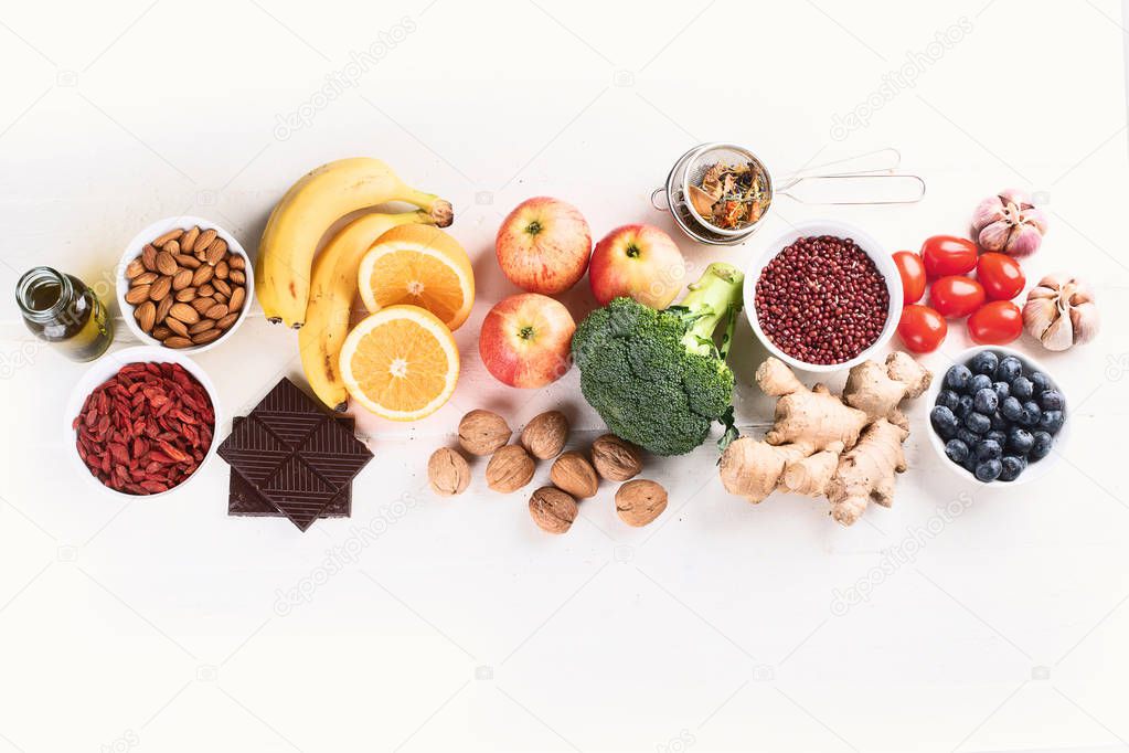 top view of food sources of natural antioxidants,healthy diet concept