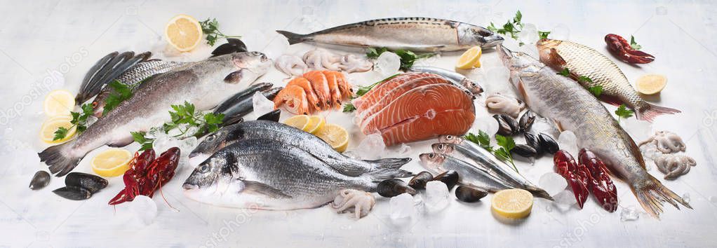 assortment of fresh fish and seafood. healthy eating concept