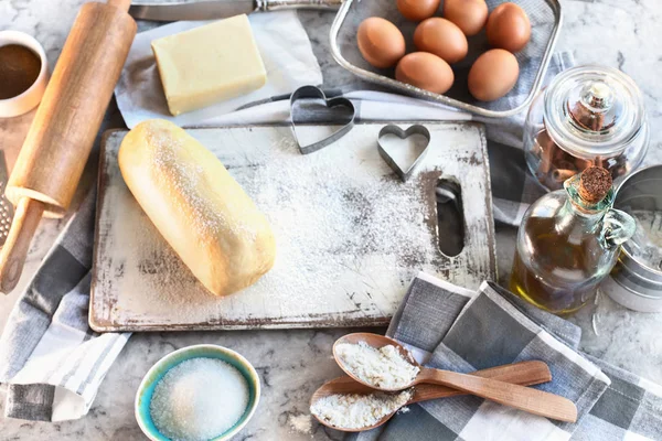 Bakning Ingredienser Marmor Köksbord — Stockfoto