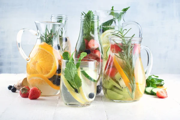 Glasses Various Detox Water Healthy Weight Loss — Stock Photo, Image