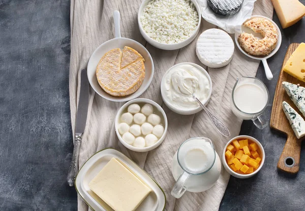 Produtos Lácteos Leite Queijo Creme Leite Casa Campo Iogurte Manteiga — Fotografia de Stock