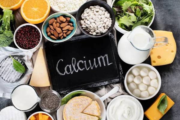 Aliments Riches Calcium Une Nourriture Saine Vue Dessus — Photo