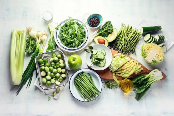 Αυξημένη Προβολή Της Yummy Πράσινα Λαχανικά Για Υγιεινό Μαγείρεμα Για — Φωτογραφία Αρχείου