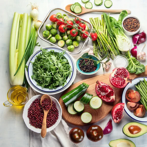 Mevsimlik Antioksidan Vegan Maddeler Masa Üstü Sağlıklı Gıda Kavramı Üzerinde — Stok fotoğraf