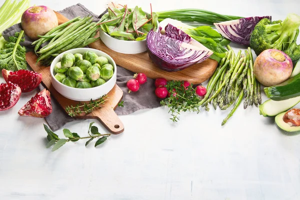 Vista Ángulo Alto Verduras Orgánicas Temporada Para Una Cocina Saludable — Foto de Stock