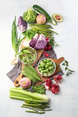 Kopya alanı ile sağlıklı yemek pişirmek için mevsim sebzeleri, Still life.