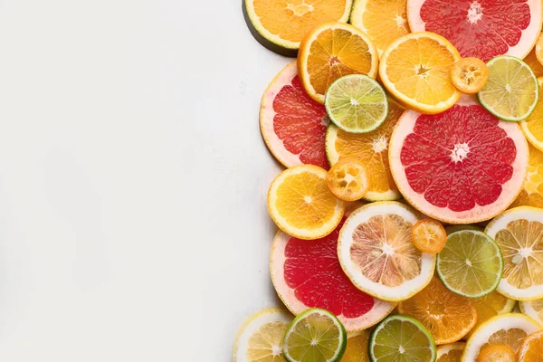 Fresh Citrus Fruits Slices Colorful Background Copy Space — Stock Photo, Image
