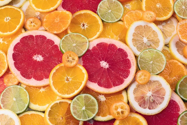 Fresh Citrus Fruits Slices Colorful Background — Stock Photo, Image