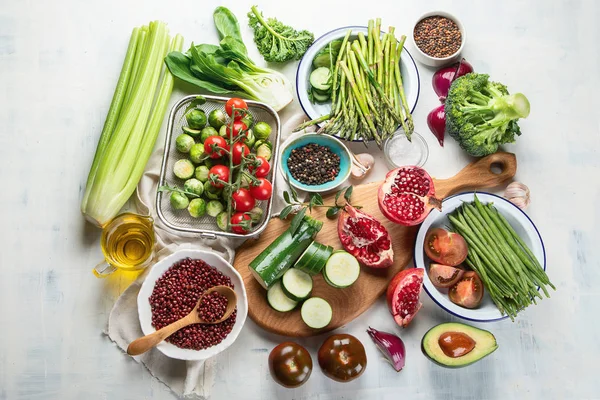 Ingredientes Cocina Vegetariana Vegana Temporada Fondo Alimentos Saludables — Foto de Stock