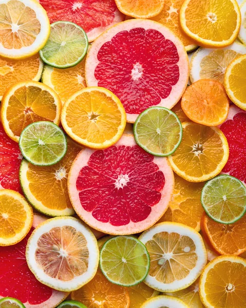 Fresh Citrus Fruits Slices Colorful Background — Stock Photo, Image