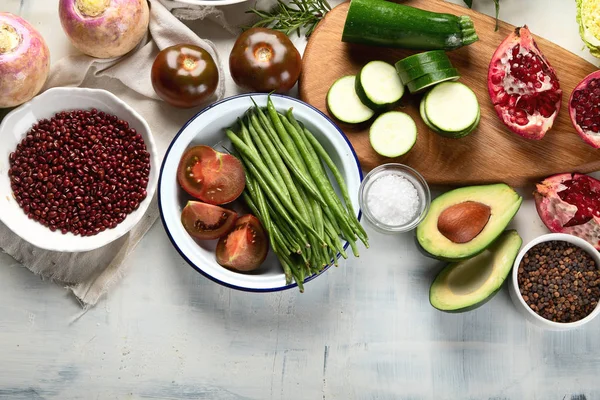 Ingredientes Cocina Vegetariana Vegana Temporada Fondo Alimentos Saludables Vista Superior — Foto de Stock