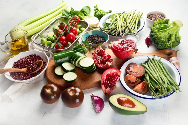 Seizoensgebonden Vegetarisch Veganistisch Koken Ingrediënten Gezonde Voeding Achtergrond — Stockfoto