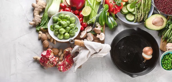 Gemüse Obst Getreide Bohnen Superfoods Für Vegane Vegetarische Und Saubere — Stockfoto
