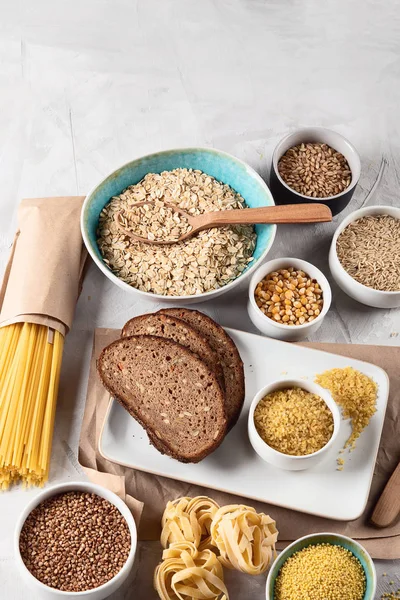 Diversi Tipi Cereali Cereali Alimenti Ricchi Fibre Alimentari Vista Dall — Foto Stock