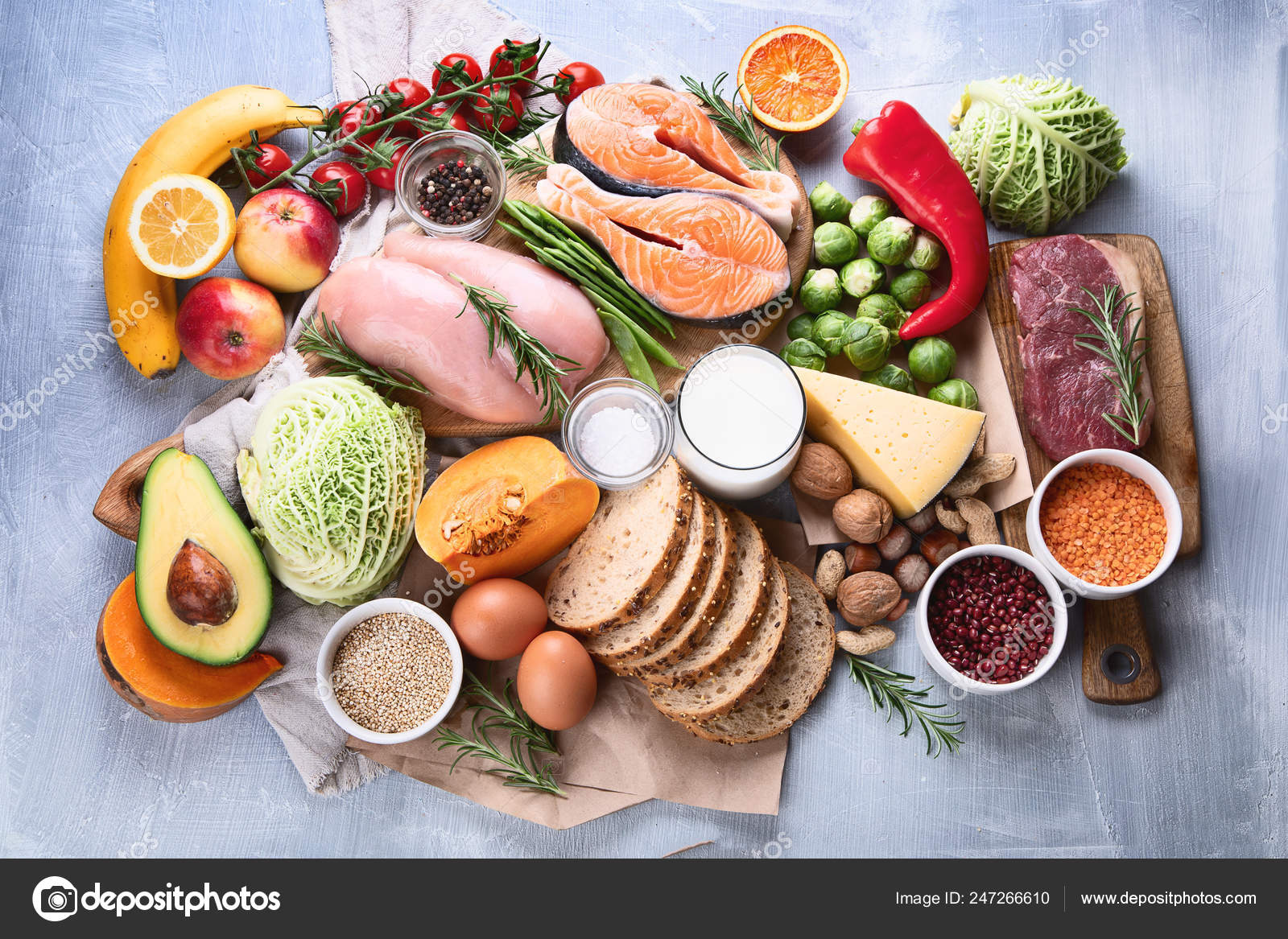 Balanced Diet Healthy Food Cooking Concept Top View Flat Lay Stock Photo by  ©bit245 247266610