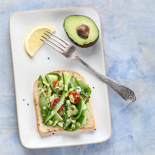 Авокадо Бутерброд Вид Зверху Vegan Вегетаріанських Продуктів Харчування — стокове фото