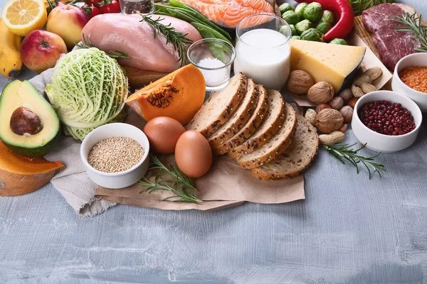 Dietă Echilibrată Alimente Sănătoase Concept Gătit Imagine Spațiu Copiere — Fotografie, imagine de stoc