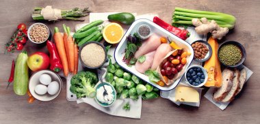 Dengeli beslenme. Kopyalama alanı ile üstte görünüm