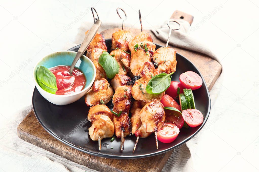 Grilled chicken on skewers