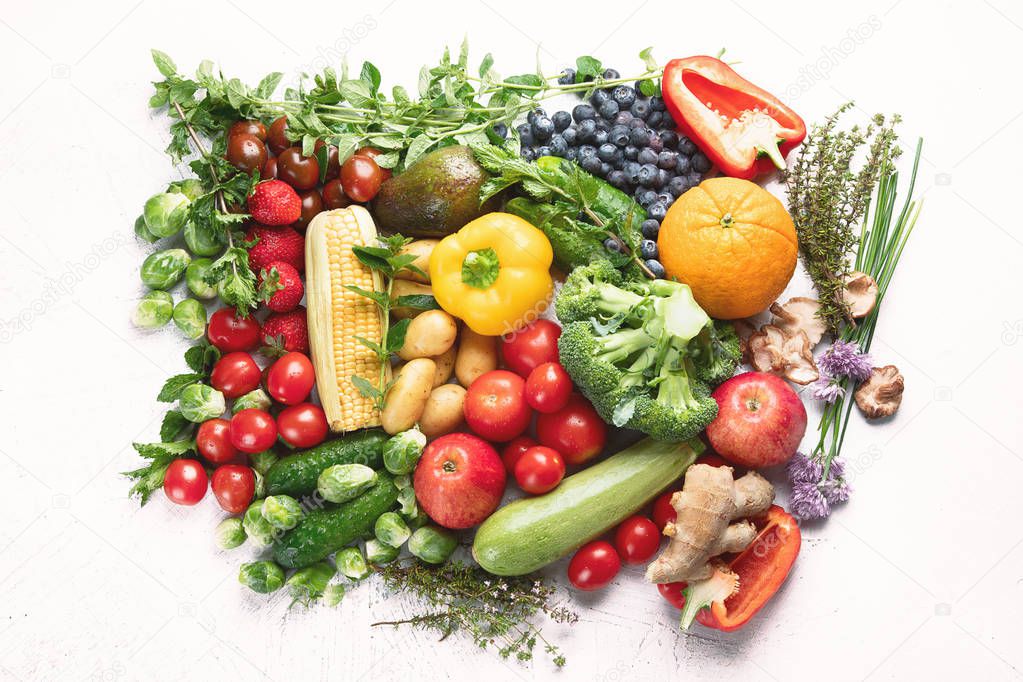 Assortment of fresh fruits and vegetables