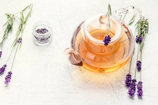 Healthy herbal tea and Lavender flowers — Stock Photo, Image